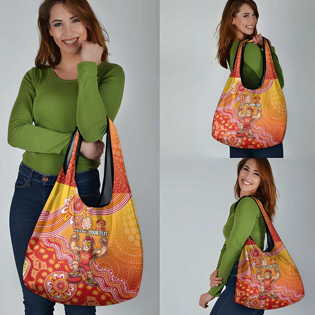 Personalized Suns Football Mascot Grocery Bag Aboriginal Dot Art Style Vibrant Indigenous Pattern Design