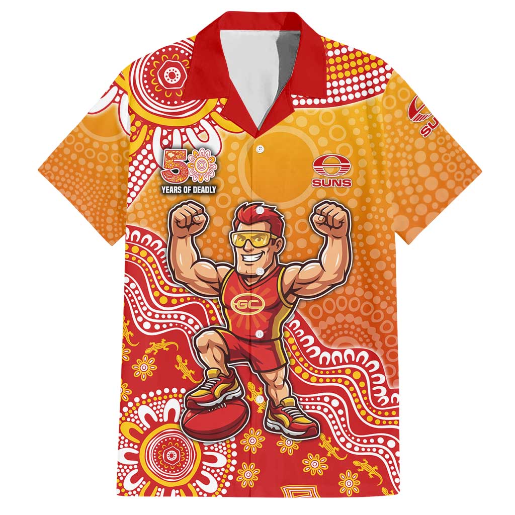 Personalized Suns Football Mascot Hawaiian Shirt Aboriginal Dot Art Style Vibrant Indigenous Pattern Design