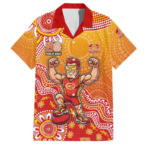 Personalized Suns Football Mascot Hawaiian Shirt Aboriginal Dot Art Style Vibrant Indigenous Pattern Design