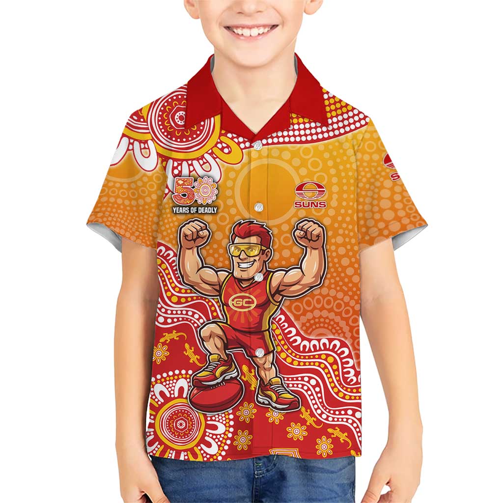 Personalized Suns Football Mascot Hawaiian Shirt Aboriginal Dot Art Style Vibrant Indigenous Pattern Design