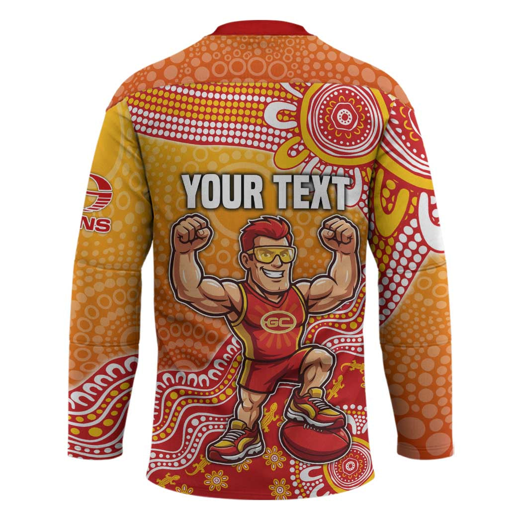 Personalized Suns Football Mascot Hockey Jersey Aboriginal Dot Art Style Vibrant Indigenous Pattern Design