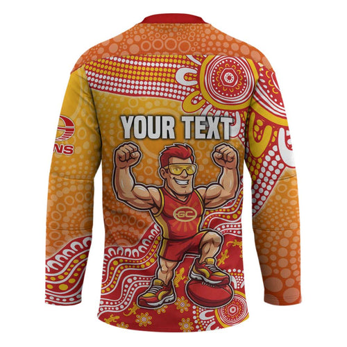 Personalized Suns Football Mascot Hockey Jersey Aboriginal Dot Art Style Vibrant Indigenous Pattern Design
