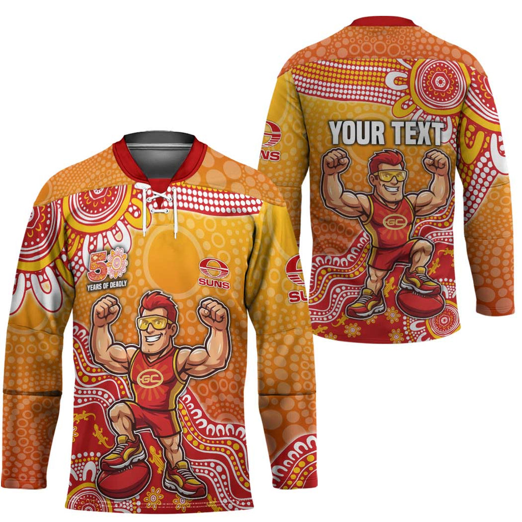 Personalized Suns Football Mascot Hockey Jersey Aboriginal Dot Art Style Vibrant Indigenous Pattern Design