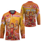 Personalized Suns Football Mascot Hockey Jersey Aboriginal Dot Art Style Vibrant Indigenous Pattern Design