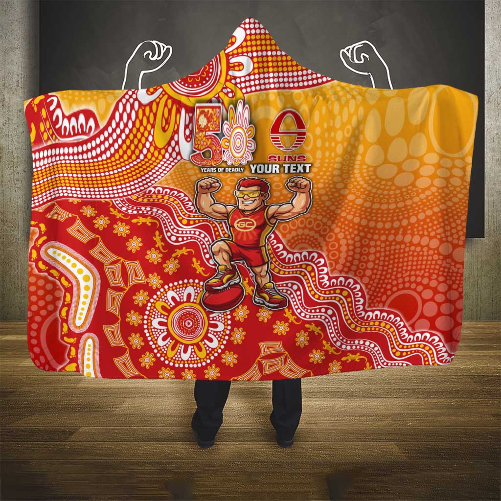 Personalized Suns Football Mascot Hooded Blanket Aboriginal Dot Art Style Vibrant Indigenous Pattern Design