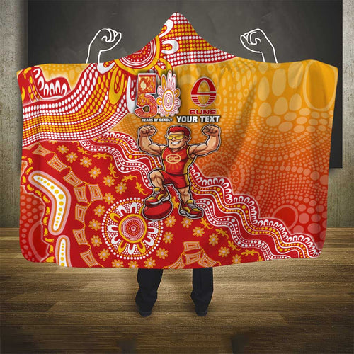 Personalized Suns Football Mascot Hooded Blanket Aboriginal Dot Art Style Vibrant Indigenous Pattern Design