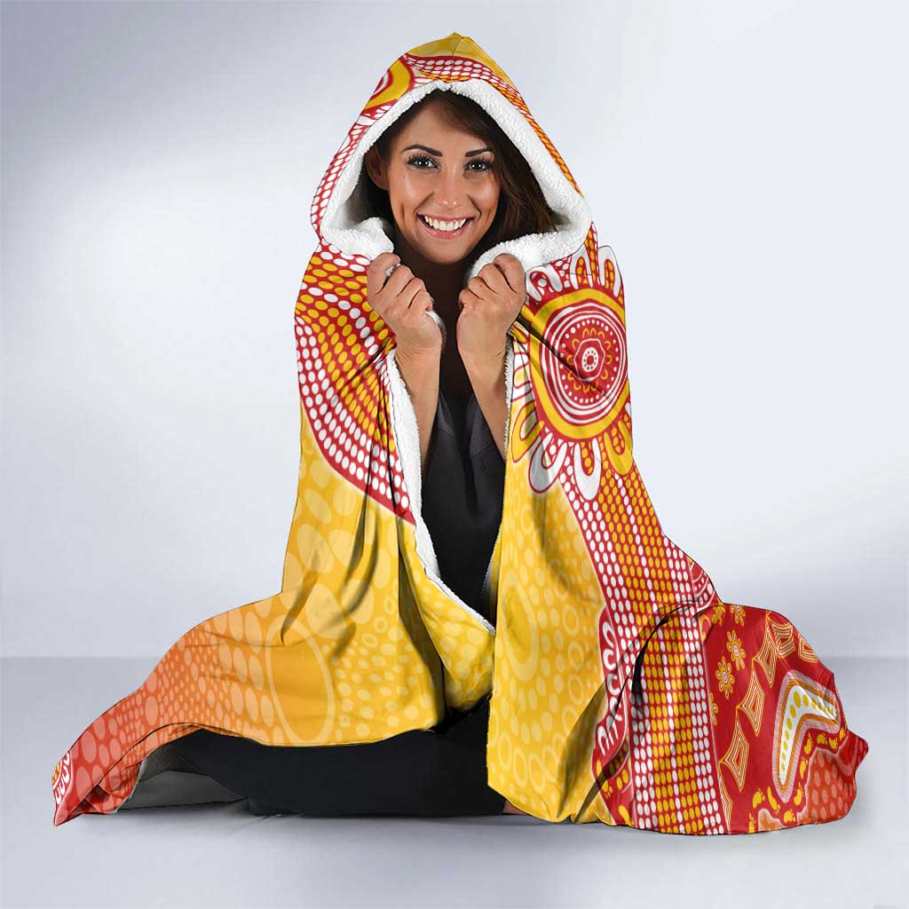 Personalized Suns Football Mascot Hooded Blanket Aboriginal Dot Art Style Vibrant Indigenous Pattern Design