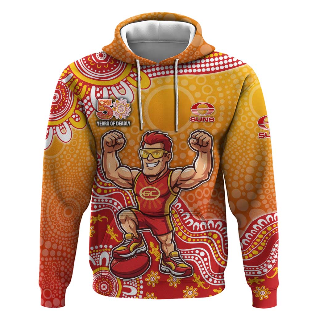 Personalized Suns Football Mascot Hoodie Aboriginal Dot Art Style Vibrant Indigenous Pattern Design