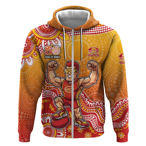 Personalized Suns Football Mascot Hoodie Aboriginal Dot Art Style Vibrant Indigenous Pattern Design