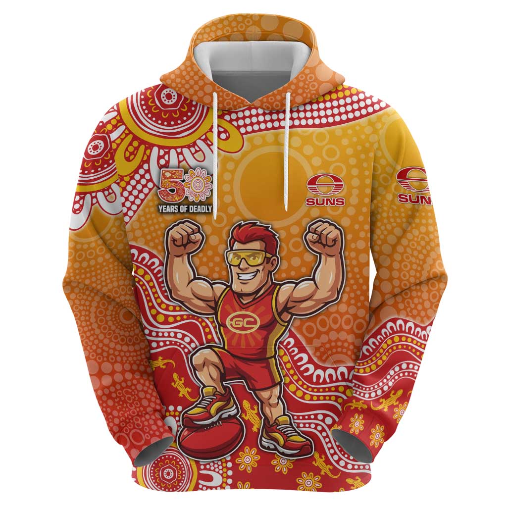 Personalized Suns Football Mascot Hoodie Aboriginal Dot Art Style Vibrant Indigenous Pattern Design