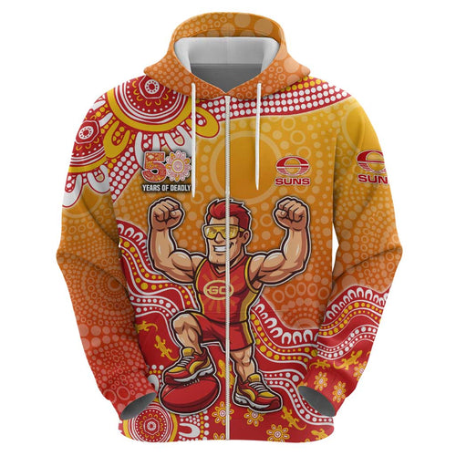 Personalized Suns Football Mascot Hoodie Aboriginal Dot Art Style Vibrant Indigenous Pattern Design