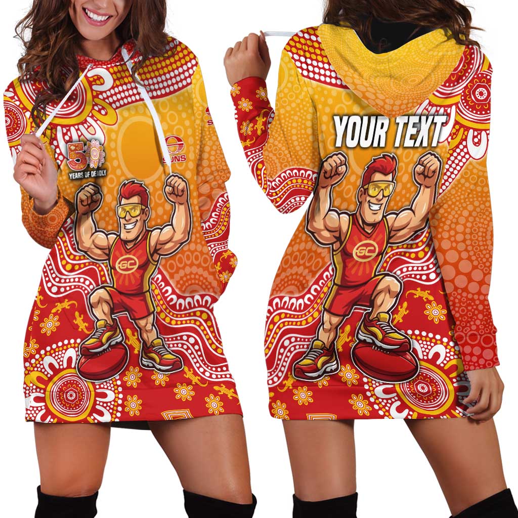 Personalized Suns Football Mascot Hoodie Dress Aboriginal Dot Art Style Vibrant Indigenous Pattern Design