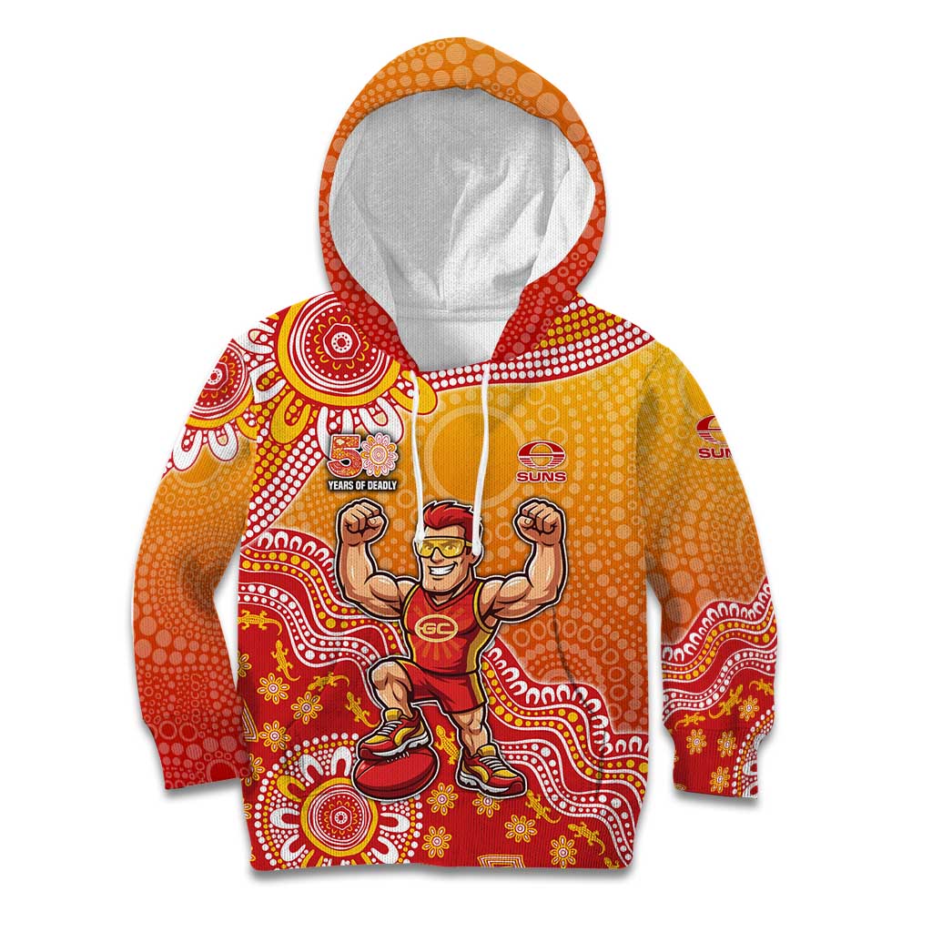 Personalized Suns Football Mascot Kid Hoodie Aboriginal Dot Art Style Vibrant Indigenous Pattern Design