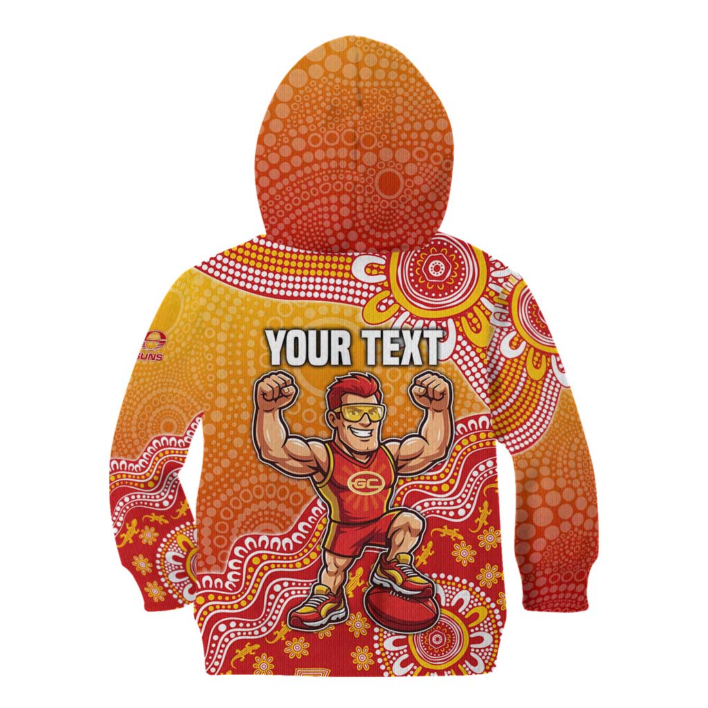 Personalized Suns Football Mascot Kid Hoodie Aboriginal Dot Art Style Vibrant Indigenous Pattern Design