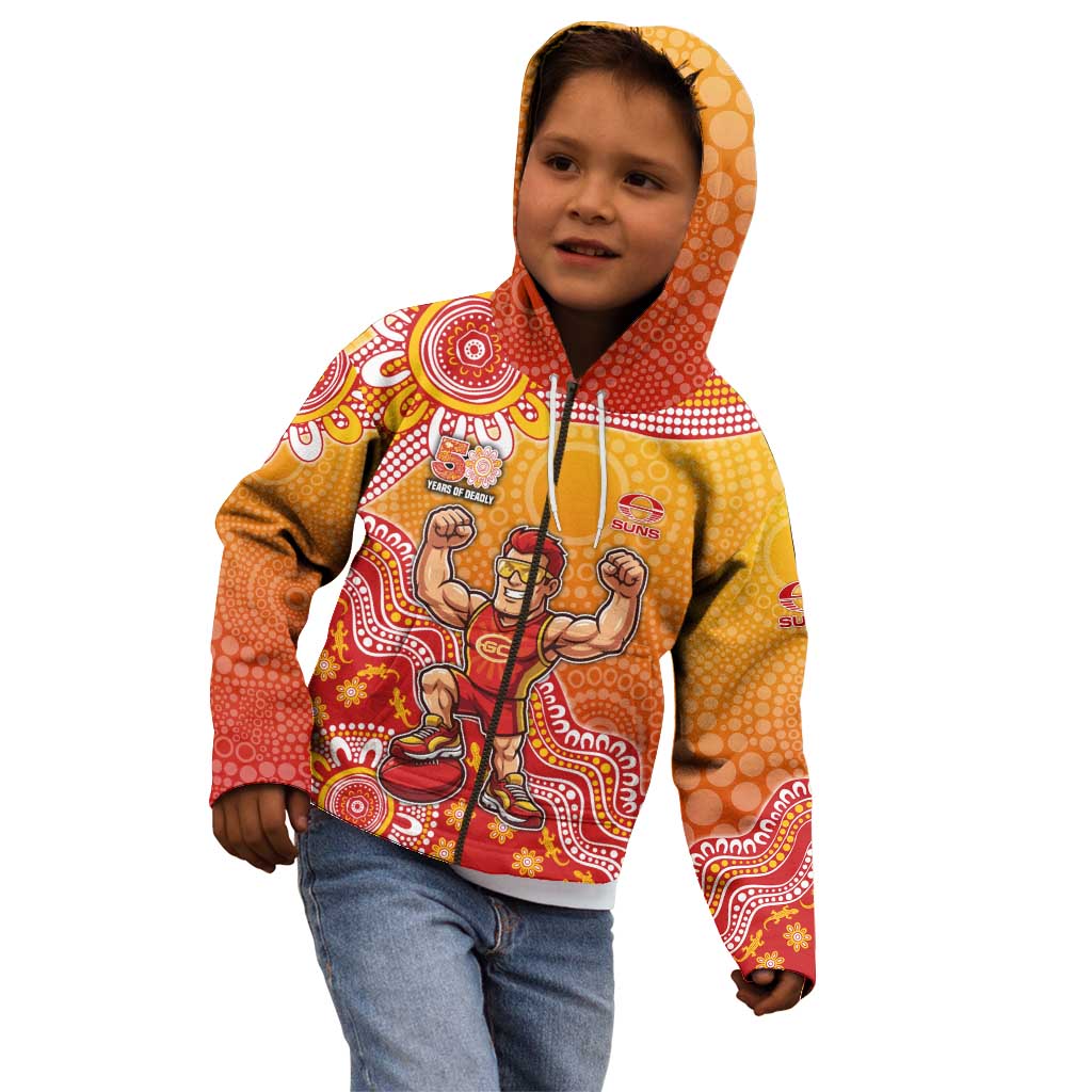 Personalized Suns Football Mascot Kid Hoodie Aboriginal Dot Art Style Vibrant Indigenous Pattern Design