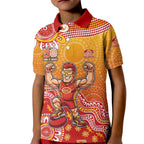 Personalized Suns Football Mascot Kid Polo Shirt Aboriginal Dot Art Style Vibrant Indigenous Pattern Design