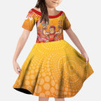 Personalized Suns Football Mascot Kid Short Sleeve Dress Aboriginal Dot Art Style Vibrant Indigenous Pattern Design