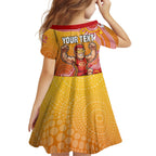 Personalized Suns Football Mascot Kid Short Sleeve Dress Aboriginal Dot Art Style Vibrant Indigenous Pattern Design