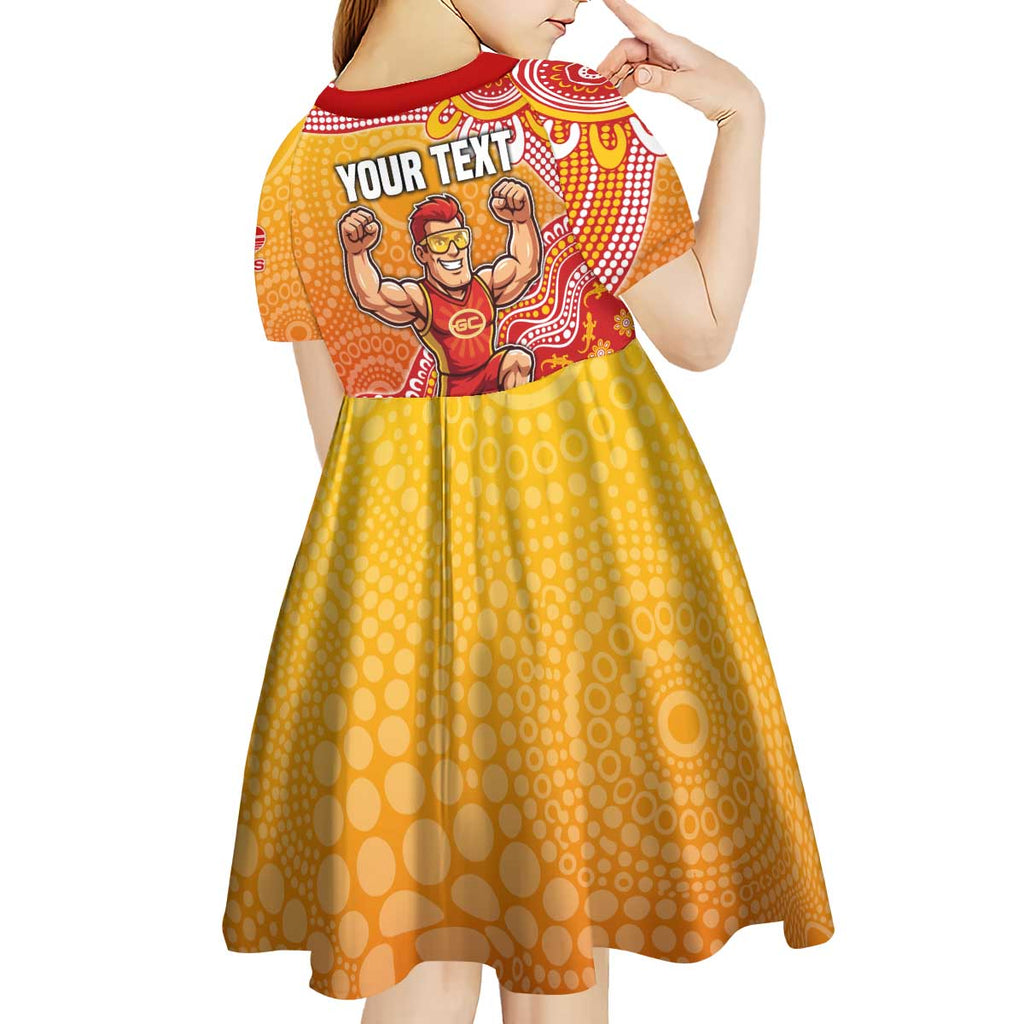 Personalized Suns Football Mascot Kid Short Sleeve Dress Aboriginal Dot Art Style Vibrant Indigenous Pattern Design