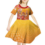 Personalized Suns Football Mascot Kid Short Sleeve Dress Aboriginal Dot Art Style Vibrant Indigenous Pattern Design
