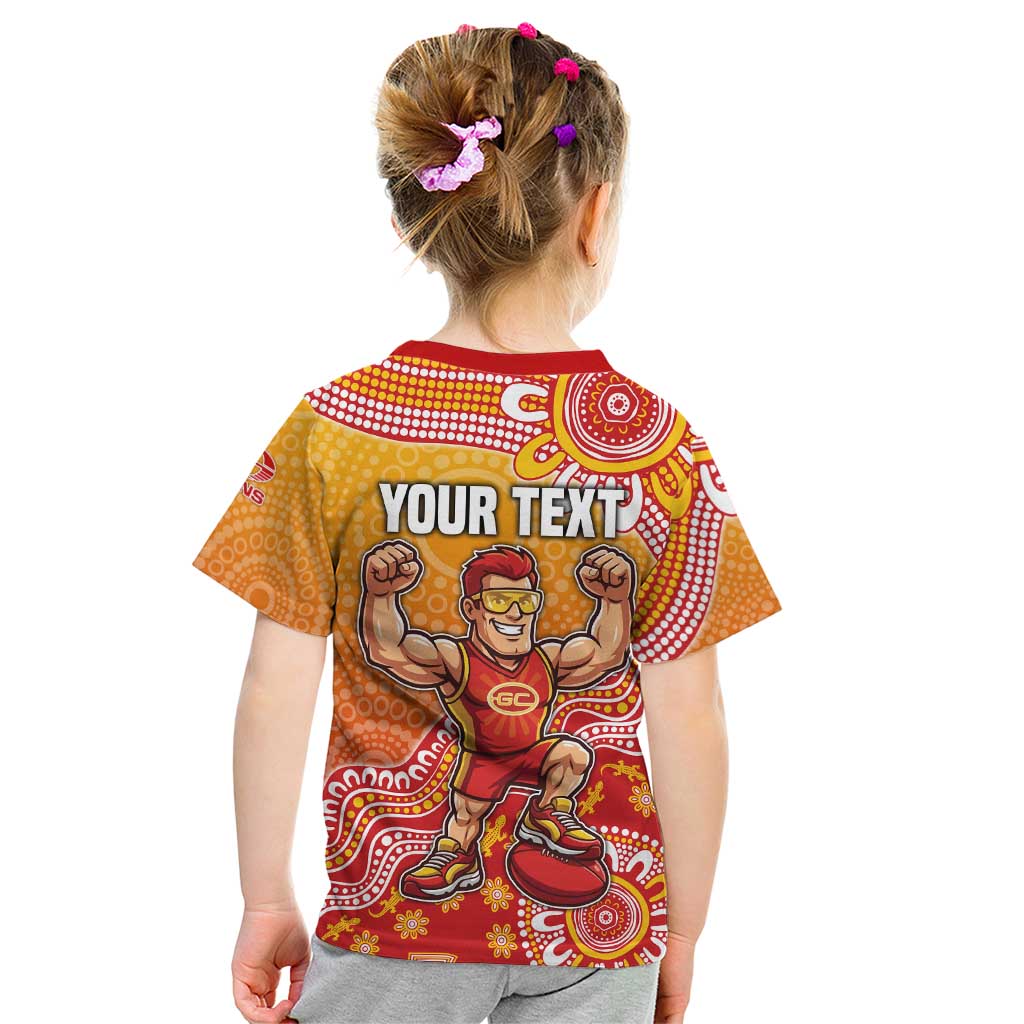 Personalized Suns Football Mascot Kid T Shirt Aboriginal Dot Art Style Vibrant Indigenous Pattern Design
