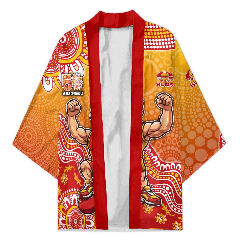 Personalized Suns Football Mascot Kimono Aboriginal Dot Art Style Vibrant Indigenous Pattern Design