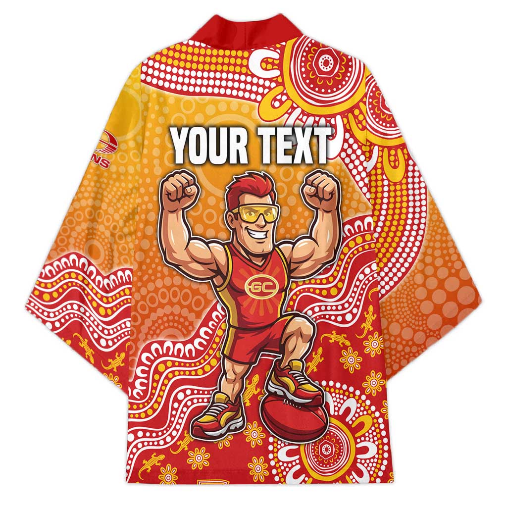 Personalized Suns Football Mascot Kimono Aboriginal Dot Art Style Vibrant Indigenous Pattern Design