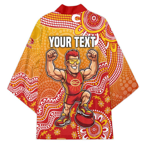 Personalized Suns Football Mascot Kimono Aboriginal Dot Art Style Vibrant Indigenous Pattern Design
