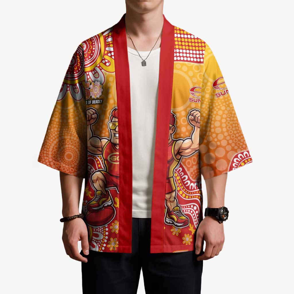 Personalized Suns Football Mascot Kimono Aboriginal Dot Art Style Vibrant Indigenous Pattern Design