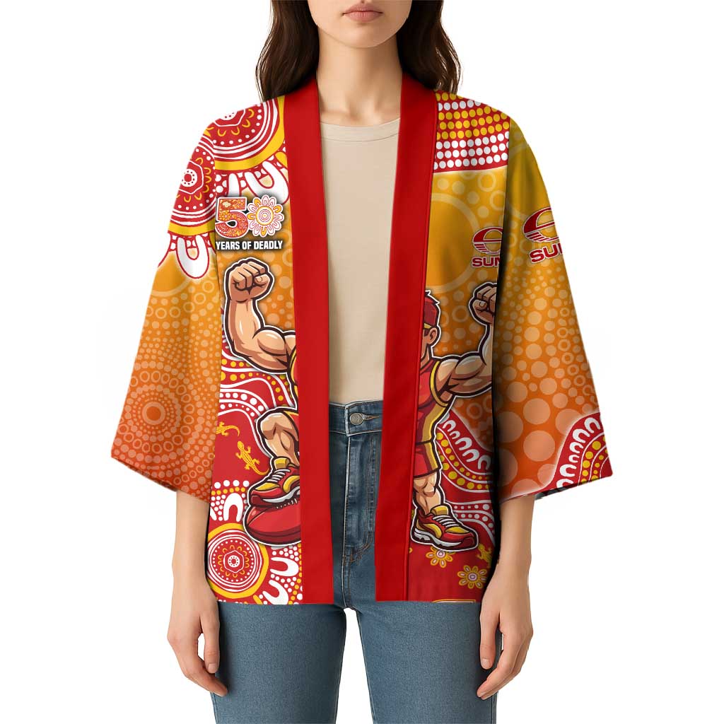 Personalized Suns Football Mascot Kimono Aboriginal Dot Art Style Vibrant Indigenous Pattern Design