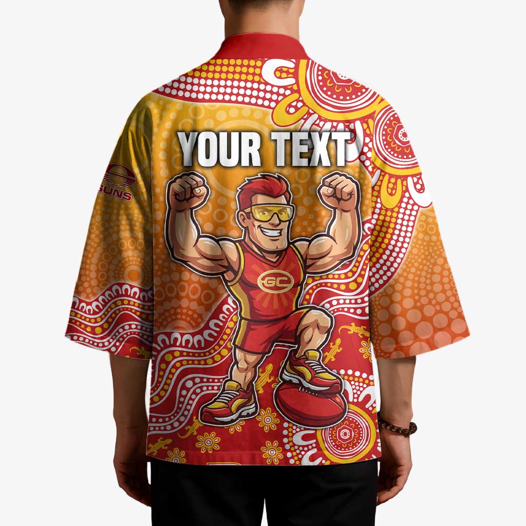 Personalized Suns Football Mascot Kimono Aboriginal Dot Art Style Vibrant Indigenous Pattern Design