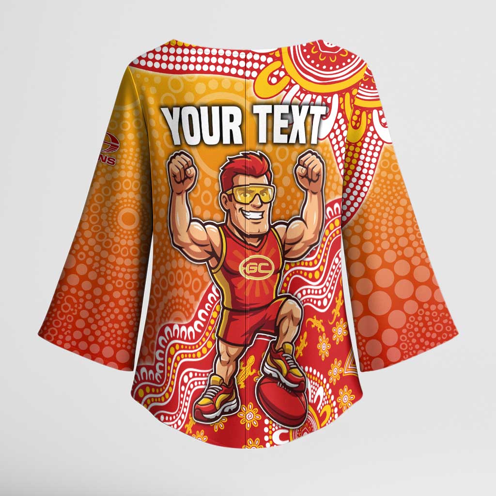 Personalized Suns Football Mascot Kimono Sleeve Blouse Aboriginal Dot Art Style Vibrant Indigenous Pattern Design