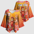 Personalized Suns Football Mascot Kimono Sleeve Blouse Aboriginal Dot Art Style Vibrant Indigenous Pattern Design
