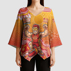 Personalized Suns Football Mascot Kimono Sleeve Blouse Aboriginal Dot Art Style Vibrant Indigenous Pattern Design
