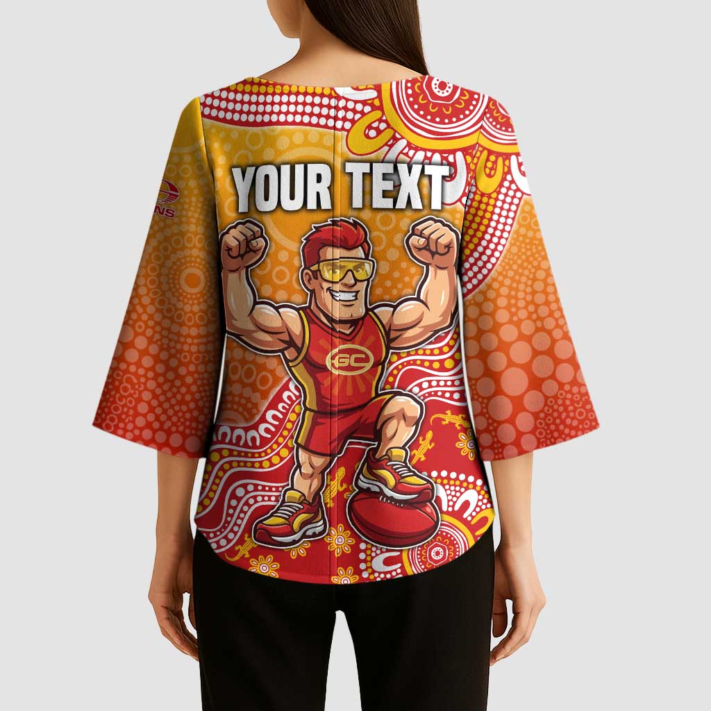 Personalized Suns Football Mascot Kimono Sleeve Blouse Aboriginal Dot Art Style Vibrant Indigenous Pattern Design