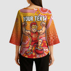 Personalized Suns Football Mascot Kimono Sleeve Blouse Aboriginal Dot Art Style Vibrant Indigenous Pattern Design