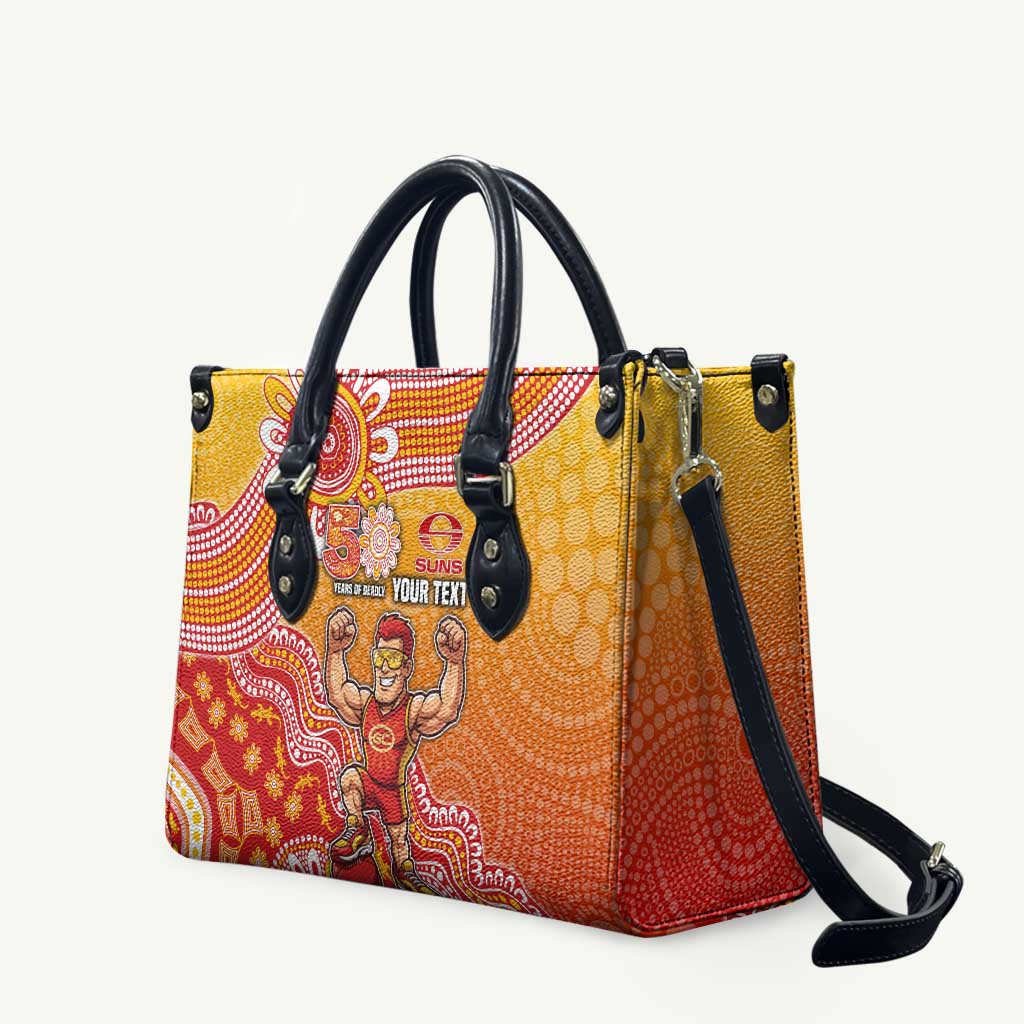 Personalized Suns Football Mascot Leather Bag Aboriginal Dot Art Style Vibrant Indigenous Pattern Design