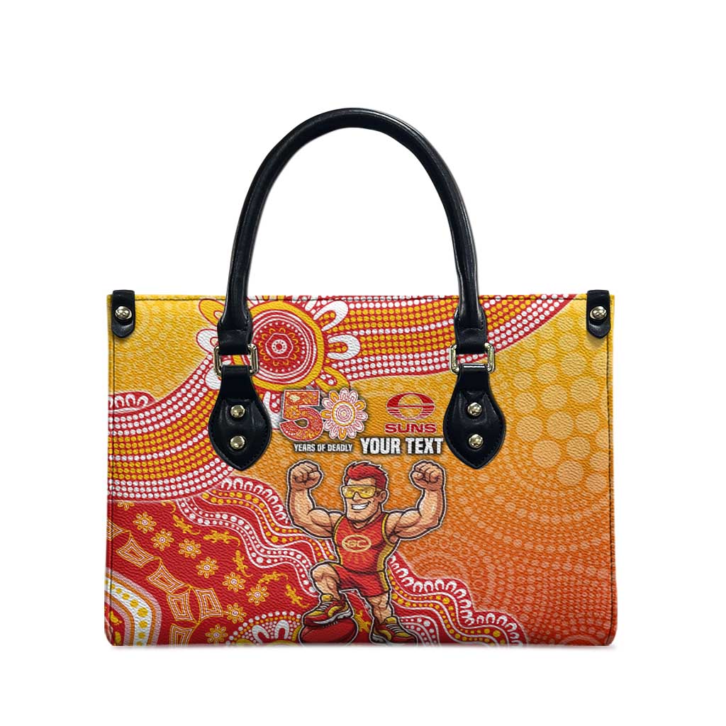 Personalized Suns Football Mascot Leather Bag Aboriginal Dot Art Style Vibrant Indigenous Pattern Design