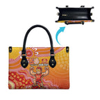 Personalized Suns Football Mascot Leather Bag Aboriginal Dot Art Style Vibrant Indigenous Pattern Design