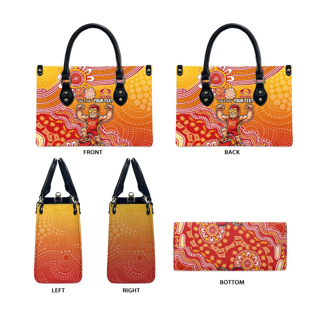 Personalized Suns Football Mascot Leather Bag Aboriginal Dot Art Style Vibrant Indigenous Pattern Design