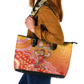 Personalized Suns Football Mascot Leather Tote Bag Aboriginal Dot Art Style Vibrant Indigenous Pattern Design
