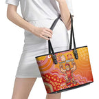 Personalized Suns Football Mascot Leather Tote Bag Aboriginal Dot Art Style Vibrant Indigenous Pattern Design