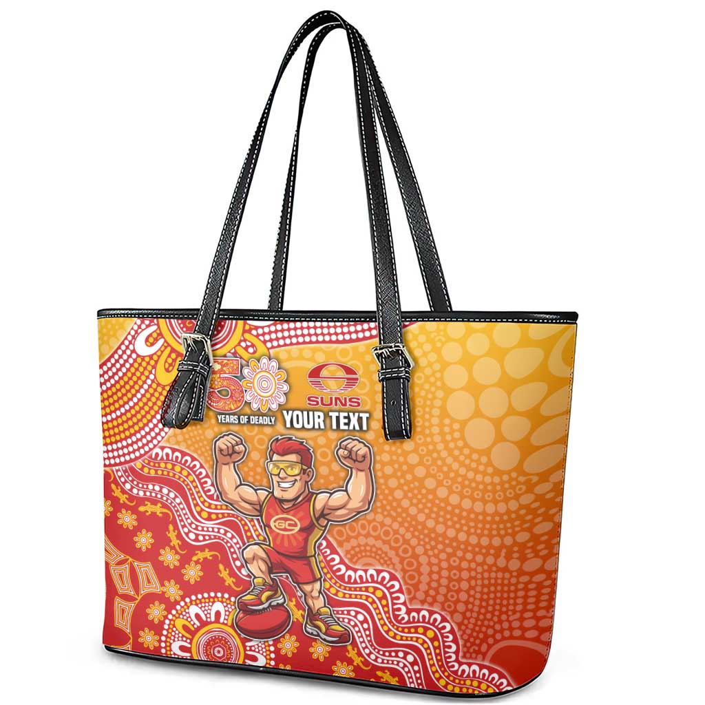 Personalized Suns Football Mascot Leather Tote Bag Aboriginal Dot Art Style Vibrant Indigenous Pattern Design