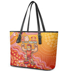 Personalized Suns Football Mascot Leather Tote Bag Aboriginal Dot Art Style Vibrant Indigenous Pattern Design