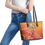 Personalized Suns Football Mascot Leather Tote Bag Aboriginal Dot Art Style Vibrant Indigenous Pattern Design