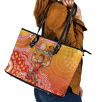Personalized Suns Football Mascot Leather Tote Bag Aboriginal Dot Art Style Vibrant Indigenous Pattern Design
