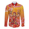 Personalized Suns Football Mascot Long Sleeve Button Shirt Aboriginal Dot Art Style Vibrant Indigenous Pattern Design