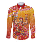 Personalized Suns Football Mascot Long Sleeve Button Shirt Aboriginal Dot Art Style Vibrant Indigenous Pattern Design