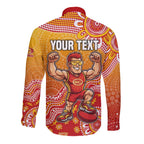 Personalized Suns Football Mascot Long Sleeve Button Shirt Aboriginal Dot Art Style Vibrant Indigenous Pattern Design