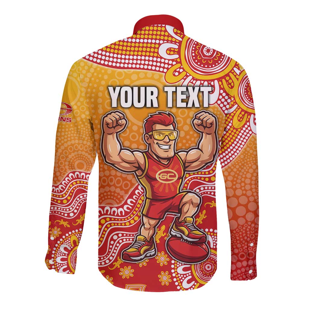 Personalized Suns Football Mascot Long Sleeve Button Shirt Aboriginal Dot Art Style Vibrant Indigenous Pattern Design